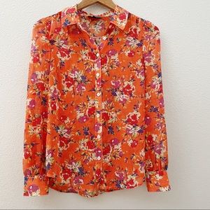ModCloth plaid floral button down blouse small